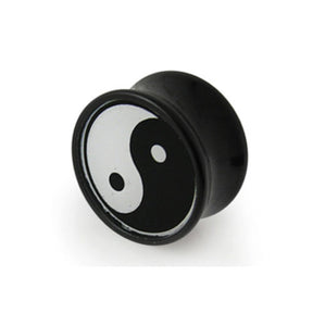 Yin Yang transparent Logo with Black UV Double Flared Tunnels Ear Plug