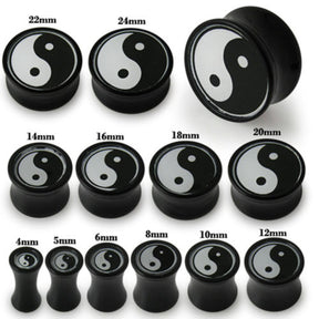 Yin Yang transparent Logo with Black UV Double Flared Tunnels Ear Plug