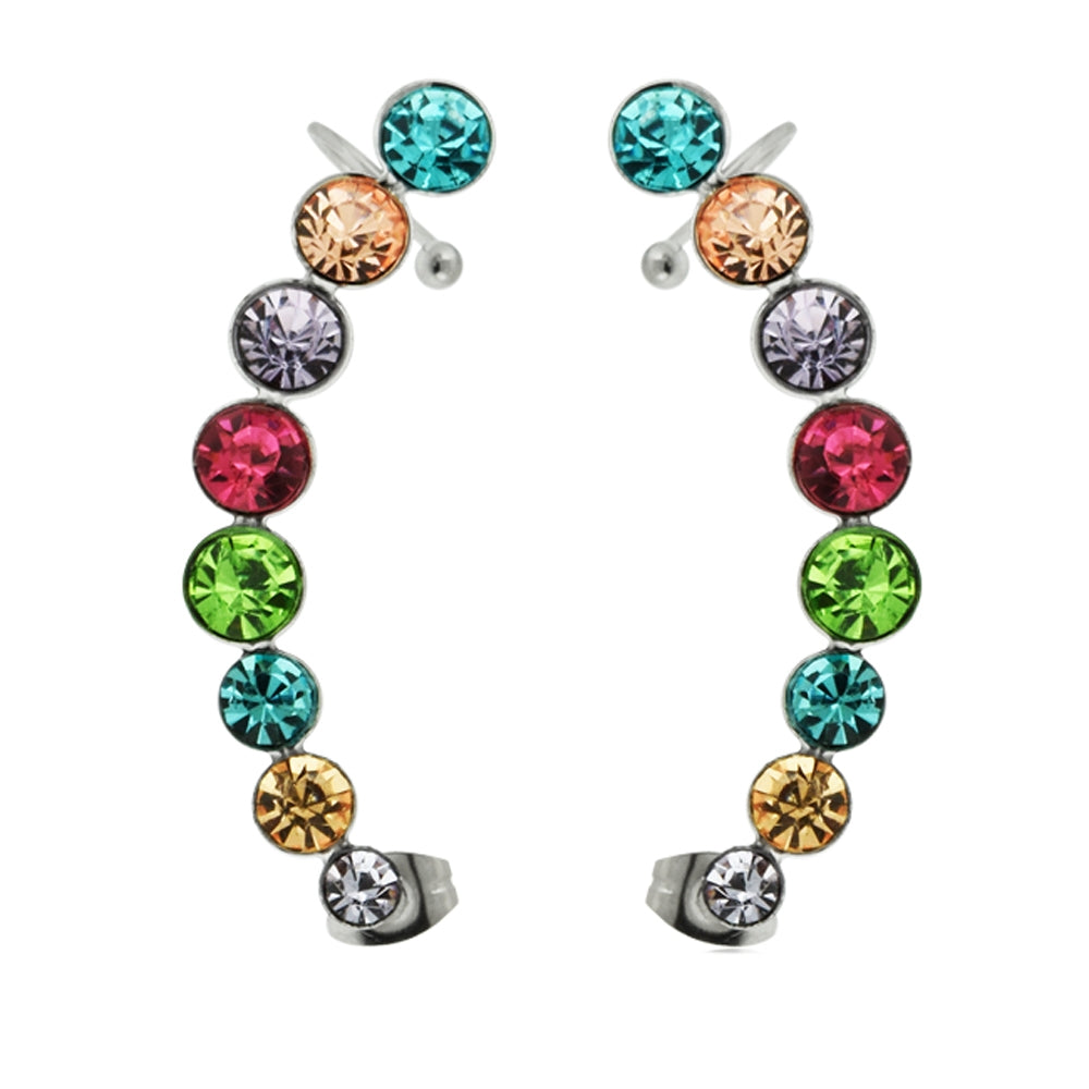 Sweep Multi Color Jeweled Ear Cuff Wrap Cartilage Clip on Piercing