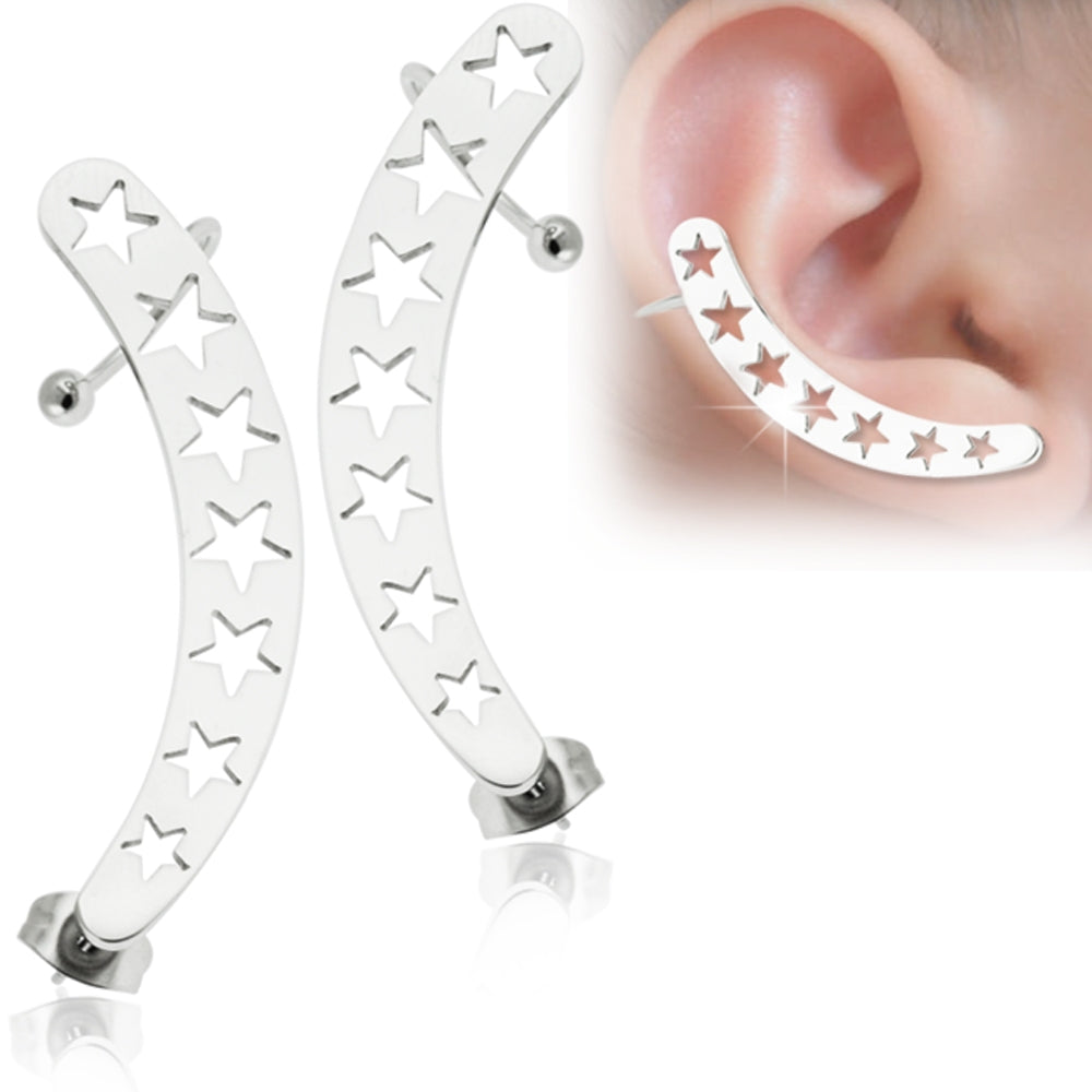 Hollow Stars Ear Cuff Wrap Cartilage Clip on Piercing Ear rings