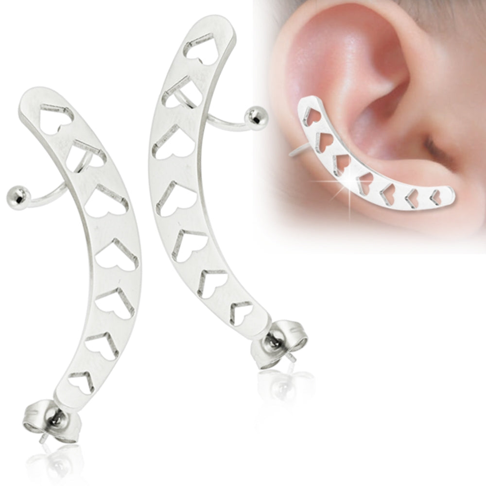 Hollow Hearts Ear Cuff Piercing Wrap Cartilage Clip