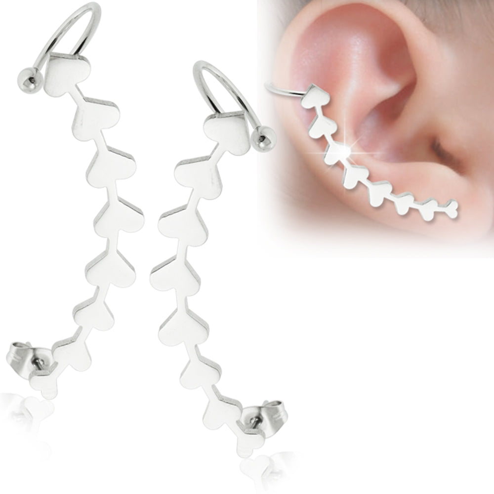 Ear Cuff Wrap Multi Hearts Cartilage Clip on Piercing Ear rings