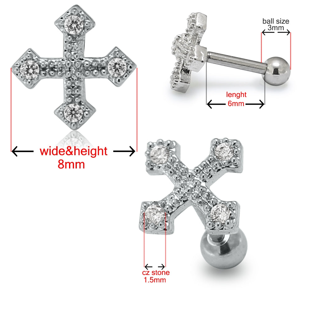 Micro Setting Jeweled Irish Cross Tragus Piercing