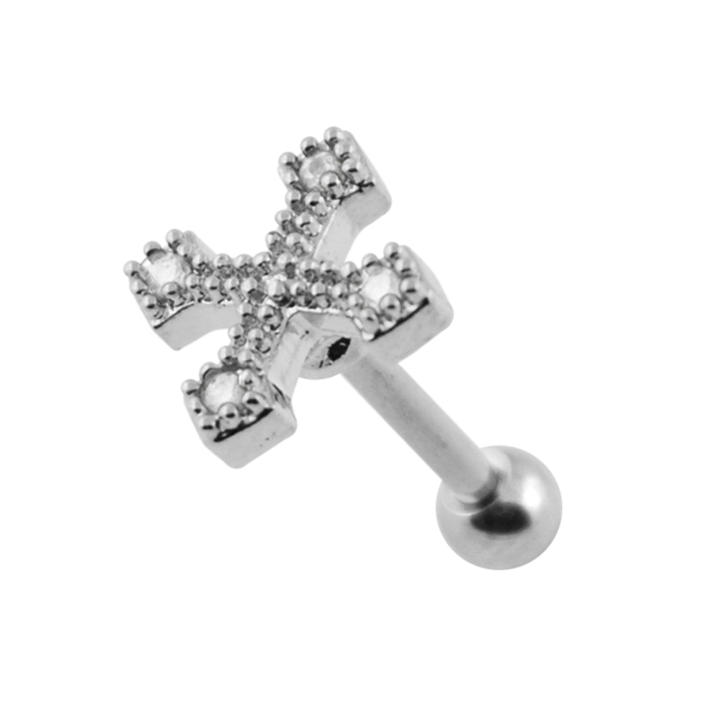 Micro Setting Jeweled Irish Cross Tragus Piercing