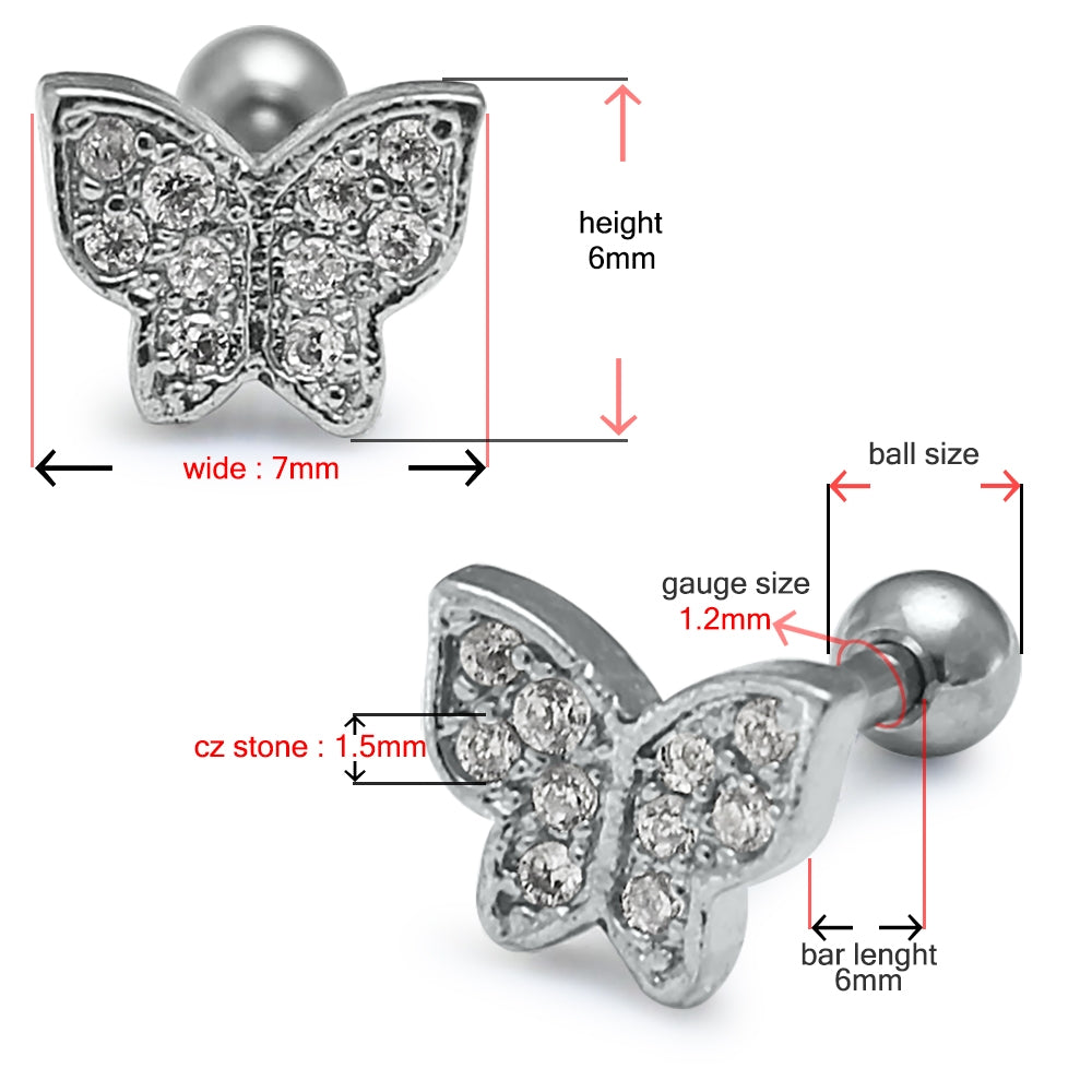 Micro Setting Jeweled Butterfly Tragus Piercing