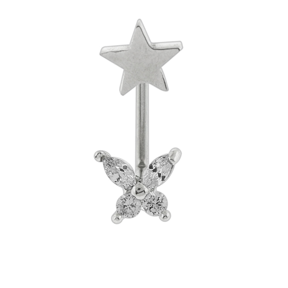Crystal Butterfly with Star Surface Piercing