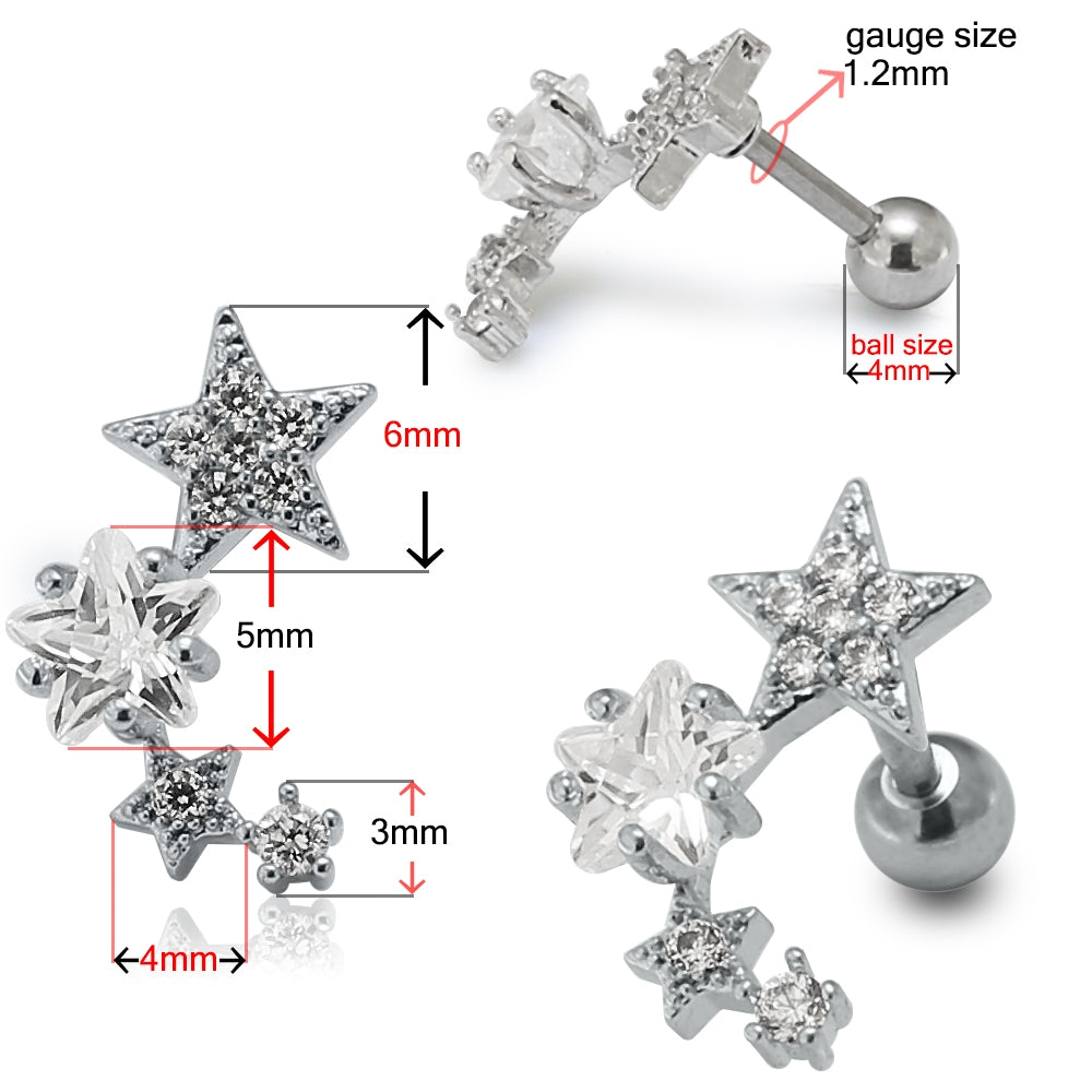 Multiple Sparkling Stars Cartilage Tragus Piercing Ear Stud