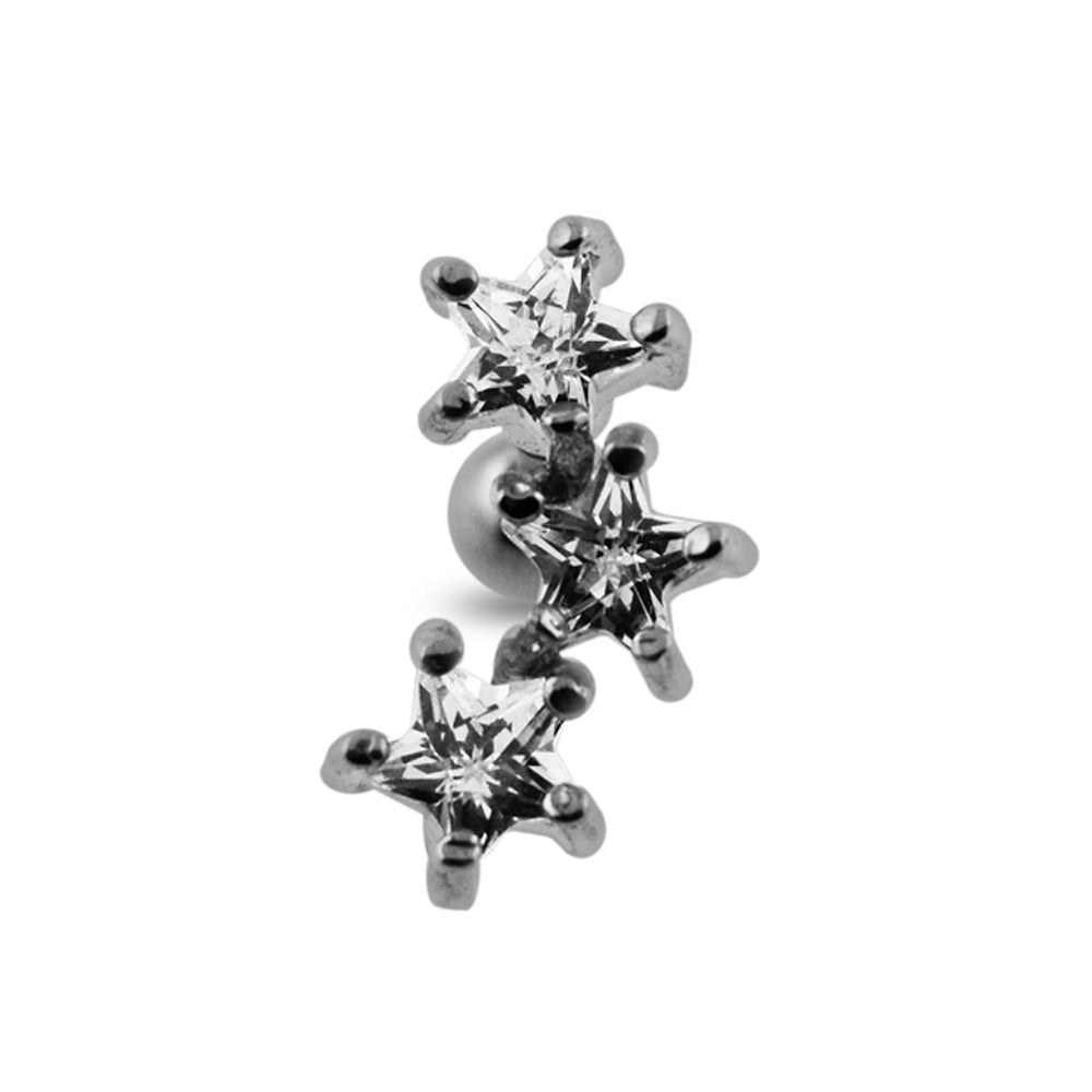 Jeweled Three Stars Cartilage Tragus Piercing Ear Stud