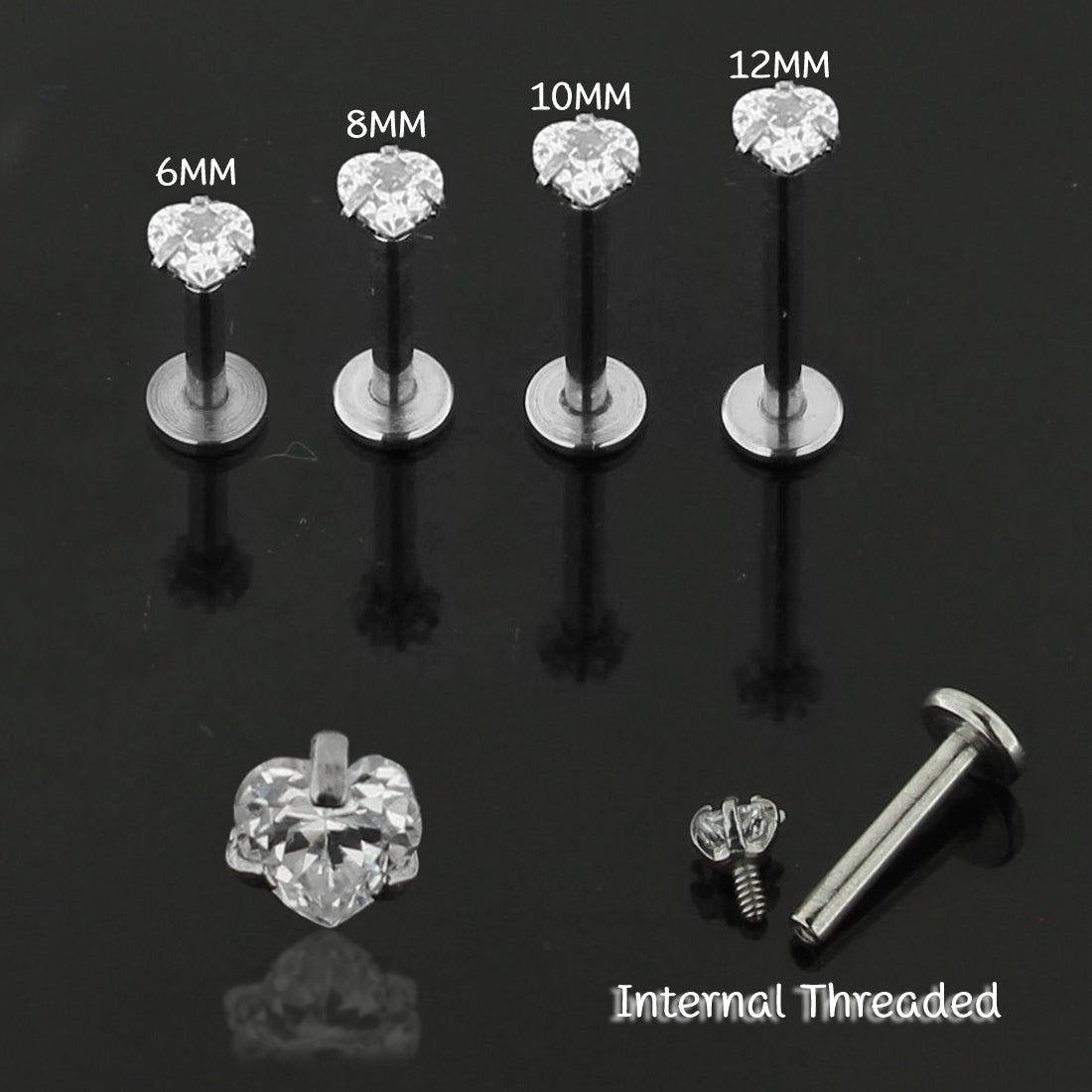 Surgical Steel Internal Threaded Madonna Labret with Heart Jeweled Top