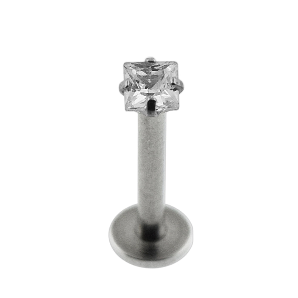 Surgical Steel Internal Threaded Madonna Labret with Square Jeweled Top