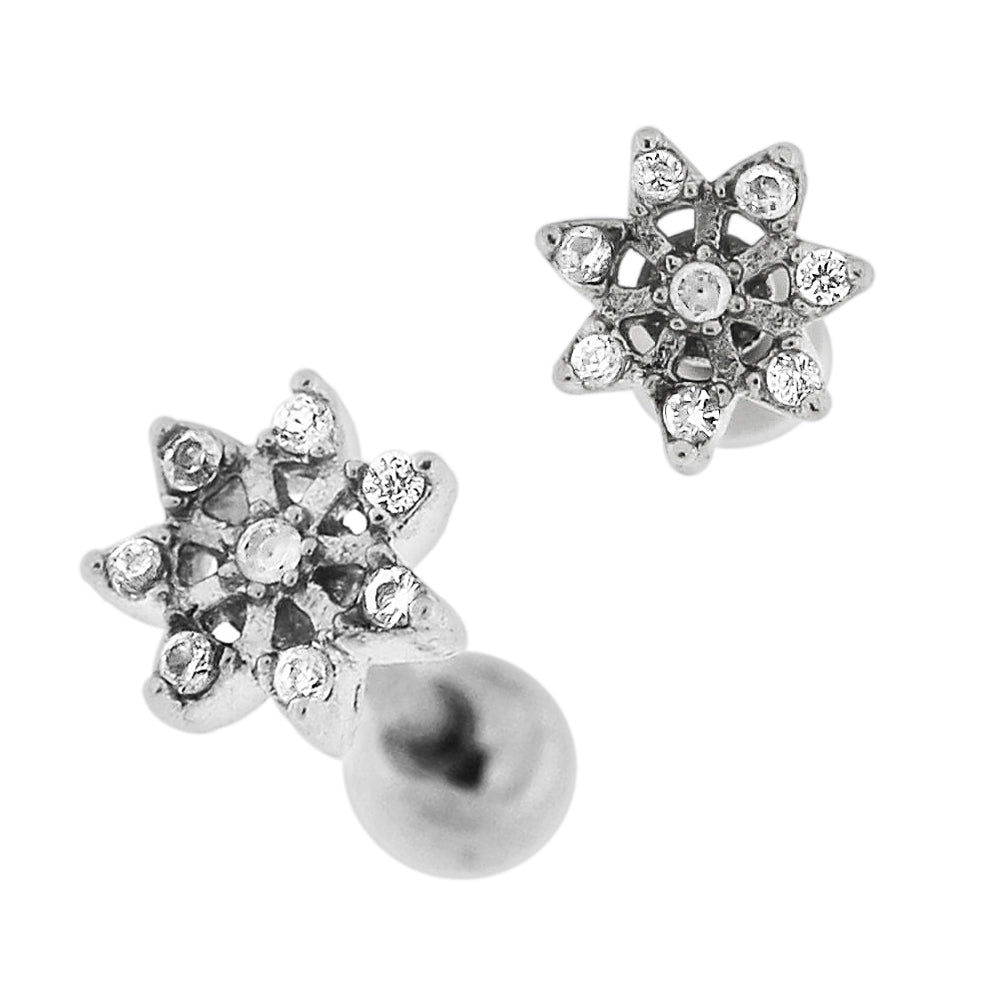 Micro Jeweled Flower Cartilage Tragus Piercing Ear Stud