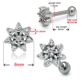 Micro Jeweled Flower Cartilage Tragus Piercing Ear Stud