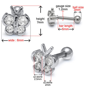 Jeweled Butterfly Cartilage Tragus Piercing Ear Stud