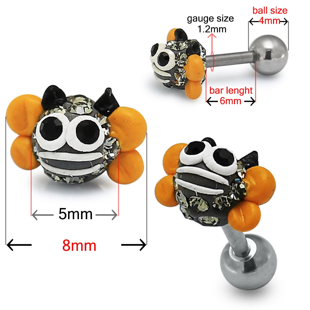 Multi Jeweled Bee Face Cartilage Tragus Piercing Ear Stud