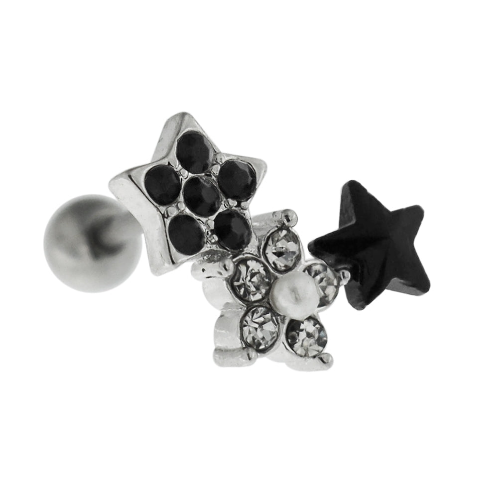 Cartilage Tragus Piercing Jeweled Flower with Star Ear Stud