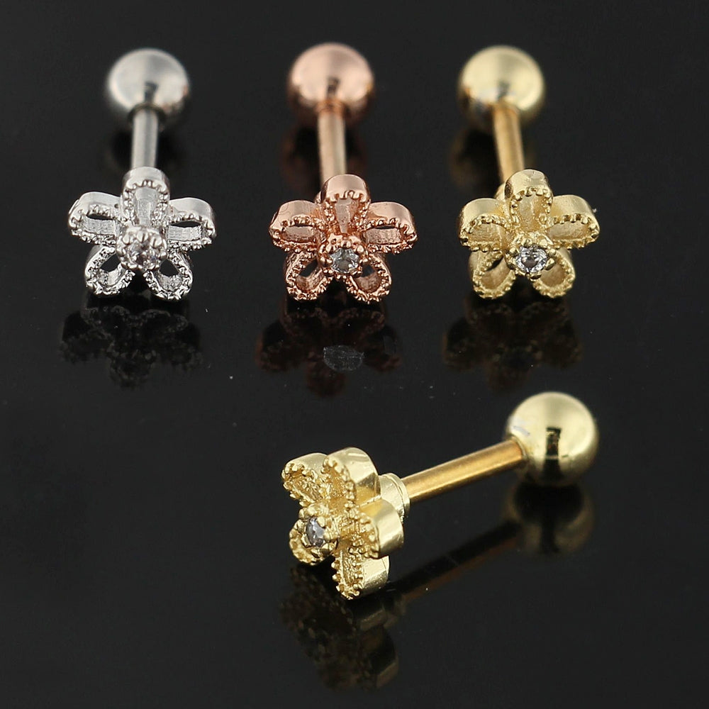 Cartilage Helix Tragus Piercing Center Jeweled Flower Ear Stud