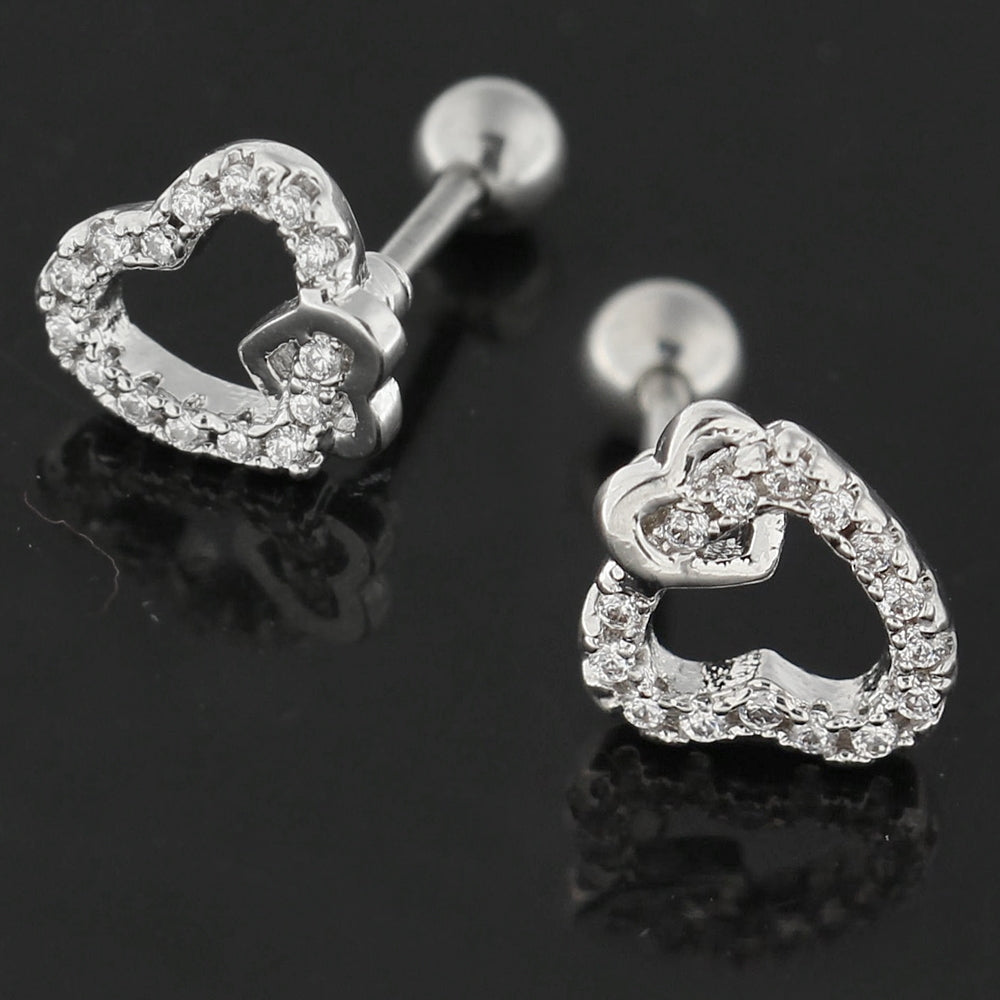 Cartilage Tragus Piercing Micro Jeweled Heart in Heart Ear Stud