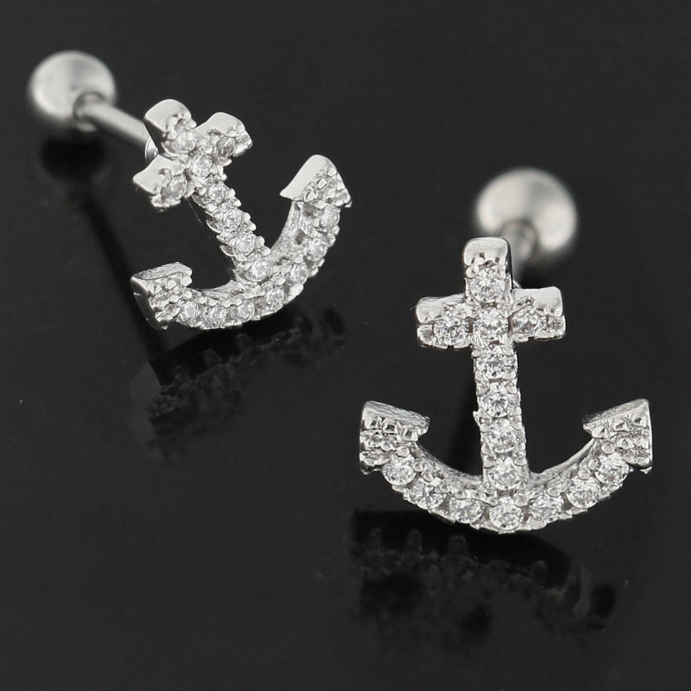 Cartilage Tragus Piercing Micro Jeweled Anchor Ear Stud