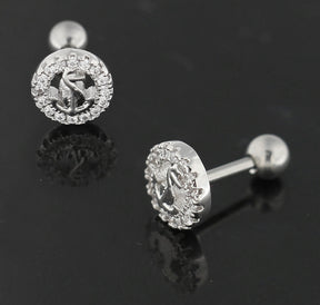 Cartilage Tragus Piercing Micro Jeweled Round Anchor Ear Stud