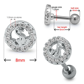 Cartilage Tragus Piercing Micro Jeweled Round Anchor Ear Stud