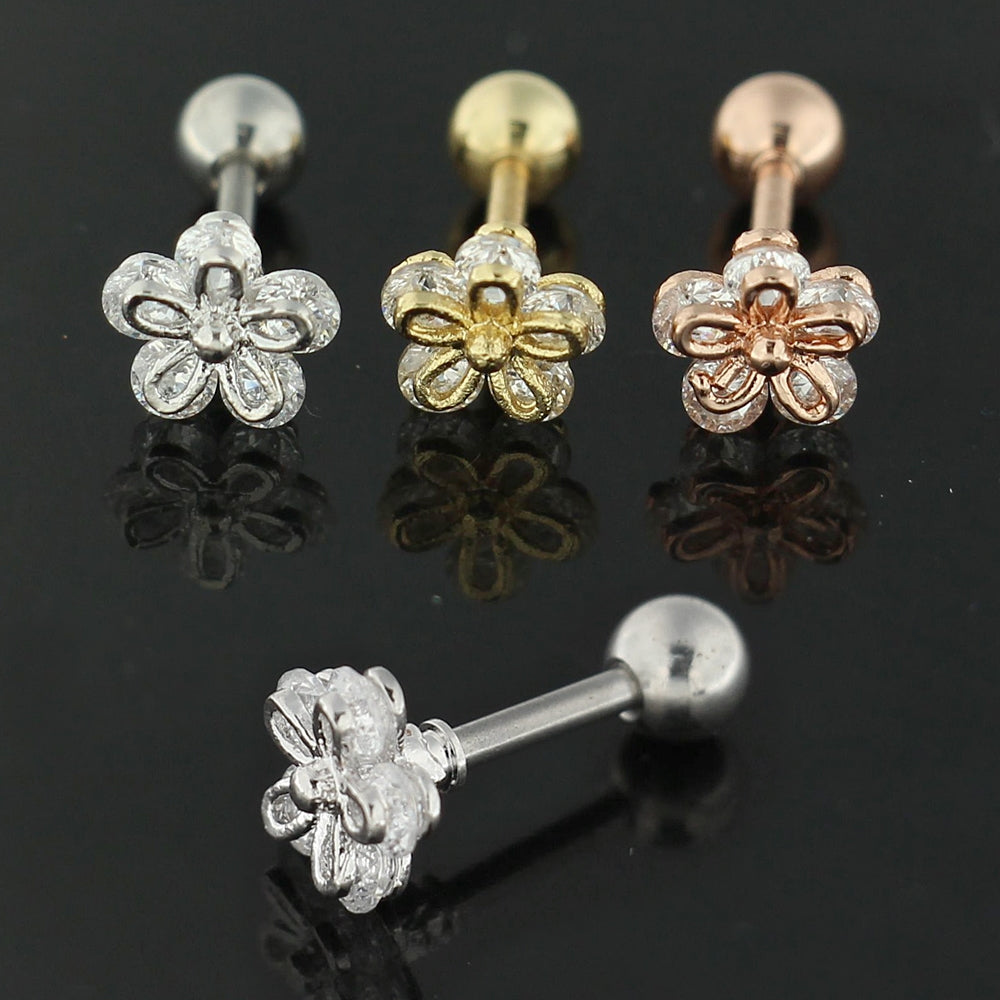 Cartilage Helix Tragus Piercing Jeweled 5 stone Flower Ear Stud