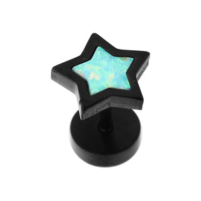 SS Blackline Jeweled Star Opal Stone Fake Ear Plug