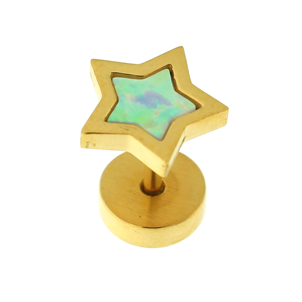 Gold Plated Star Opal Stone Fake Ear Plug
