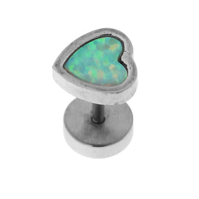 316L Surgical Steel Heart Opal Stone Fake Ear Plug