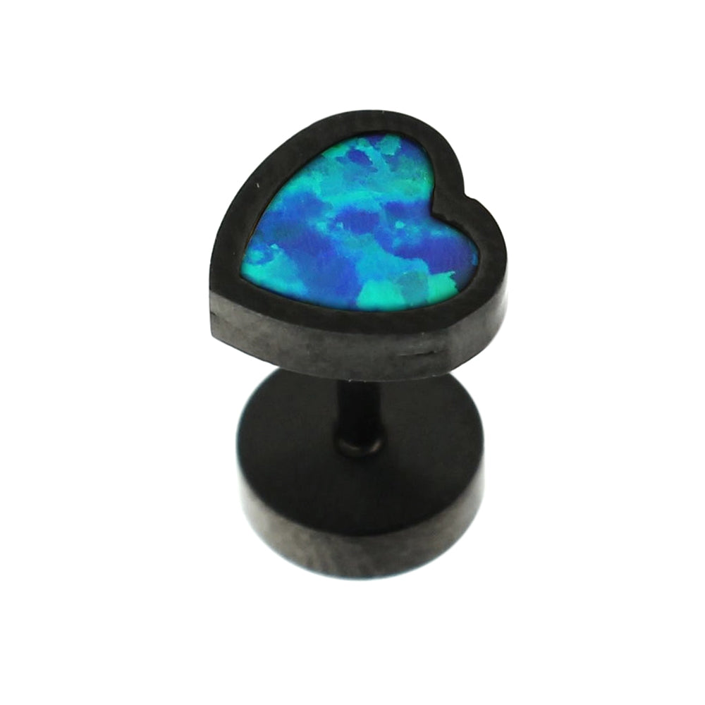 SS Blackline Jeweled Heart Opal Stone Fake Ear Plug