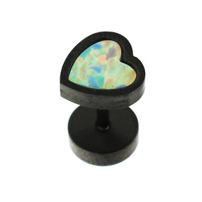 SS Blackline Jeweled Heart Opal Stone Fake Ear Plug