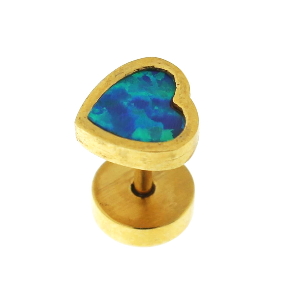 Gold Plated Heart Opal Stone Fake Ear Plug