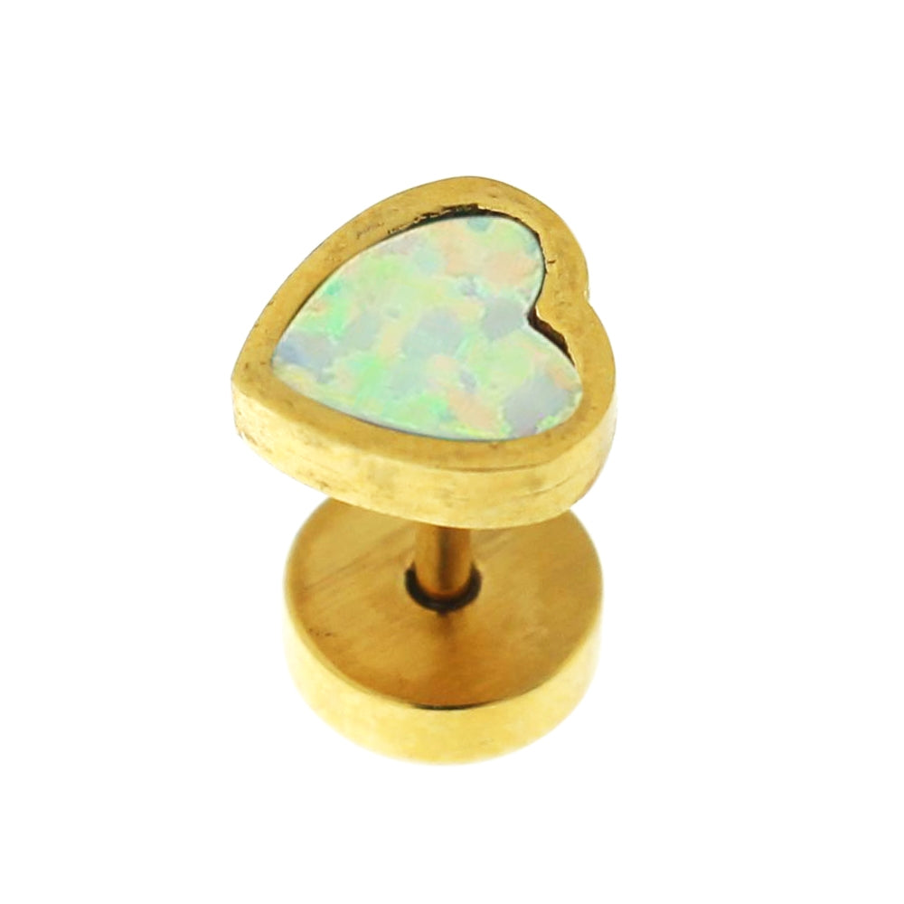 Gold Plated Heart Opal Stone Fake Ear Plug