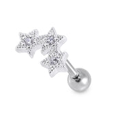 Triple Star Clear Gem Top Cartilage Helix Tragus Piercing Surgical Steel  Ear Stud