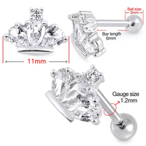 Crown Clear Gem Top Cartilage Helix Tragus Piercing Surgical Steel  Ear Stud