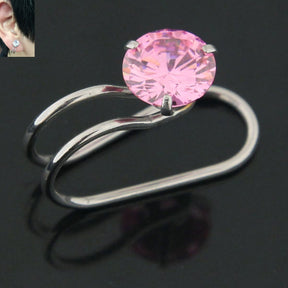 Round Jeweled Pressing Type Non Piercing Cartilage Clip on Ear ring  Pink