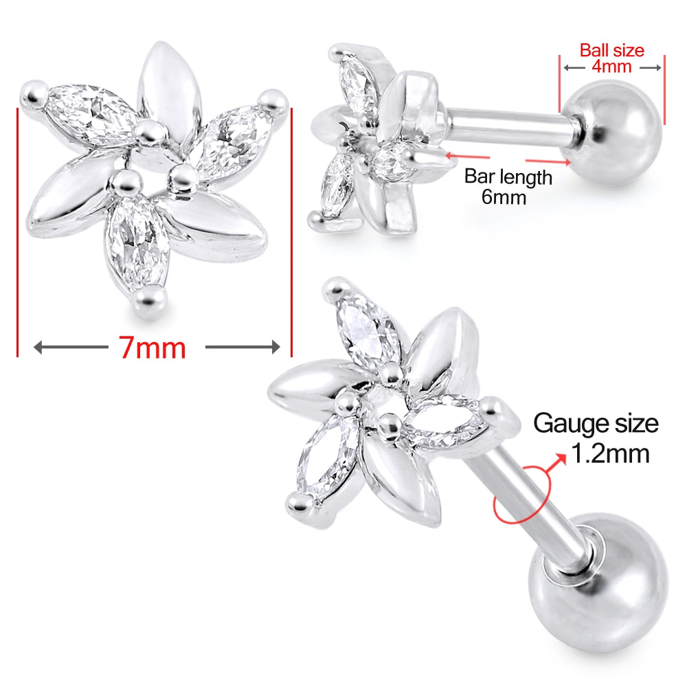 Swirl Flower Cartilage Helix Tragus Piercing Ear Stud