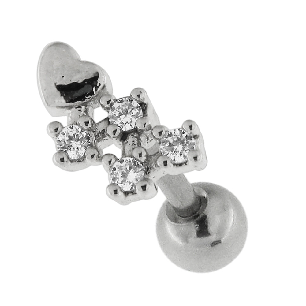 Heart with Micro Jeweled tail Cartilage Helix Tragus Piercing Ear Stud