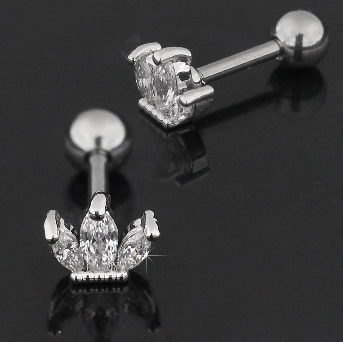 Jeweled Crown Cartilage Helix Tragus Piercing Ear Stud