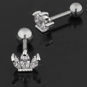 Jeweled Crown Cartilage Helix Tragus Piercing Ear Stud