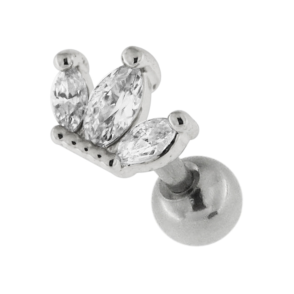 Jeweled Crown Cartilage Helix Tragus Piercing Ear Stud