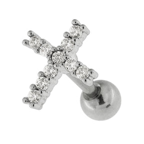 Cross with Micro Setting CZ Cartilage Helix Tragus Piercing Ear Stud