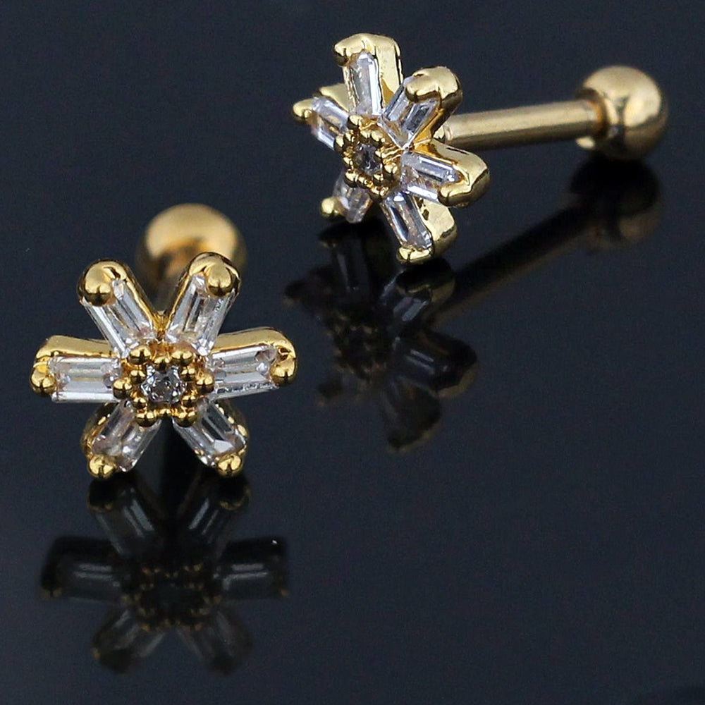 Square Crystal Flower Cartilage Helix Tragus Piercing Ear Stud