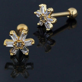 Square Crystal Flower Cartilage Helix Tragus Piercing Ear Stud