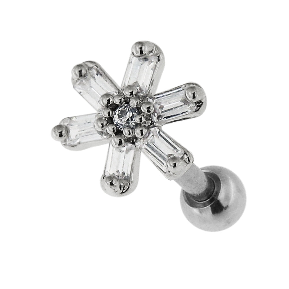 Square Crystal Flower Cartilage Helix Tragus Piercing Ear Stud