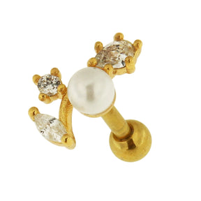 Jeweled Floral with Pearl Cartilage Helix Tragus Piercing Ear Stud