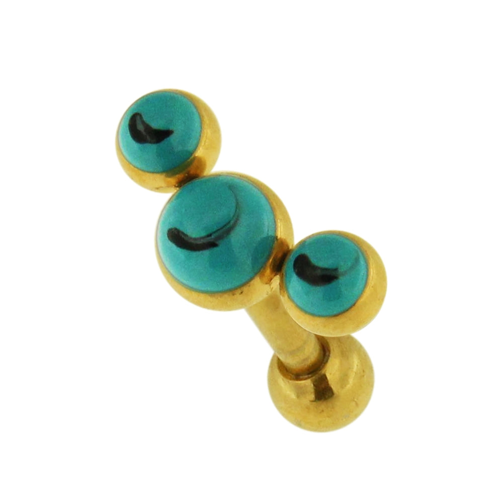 Tri Turquoise Stones Cartilage Helix Tragus Piercing Ear Stud