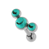 Tri Turquoise Stones Cartilage Helix Tragus Piercing Ear Stud