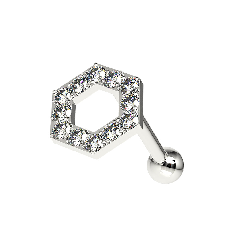 Jeweled Hexagon Cartilage Helix Tragus Piercing Ear Stud