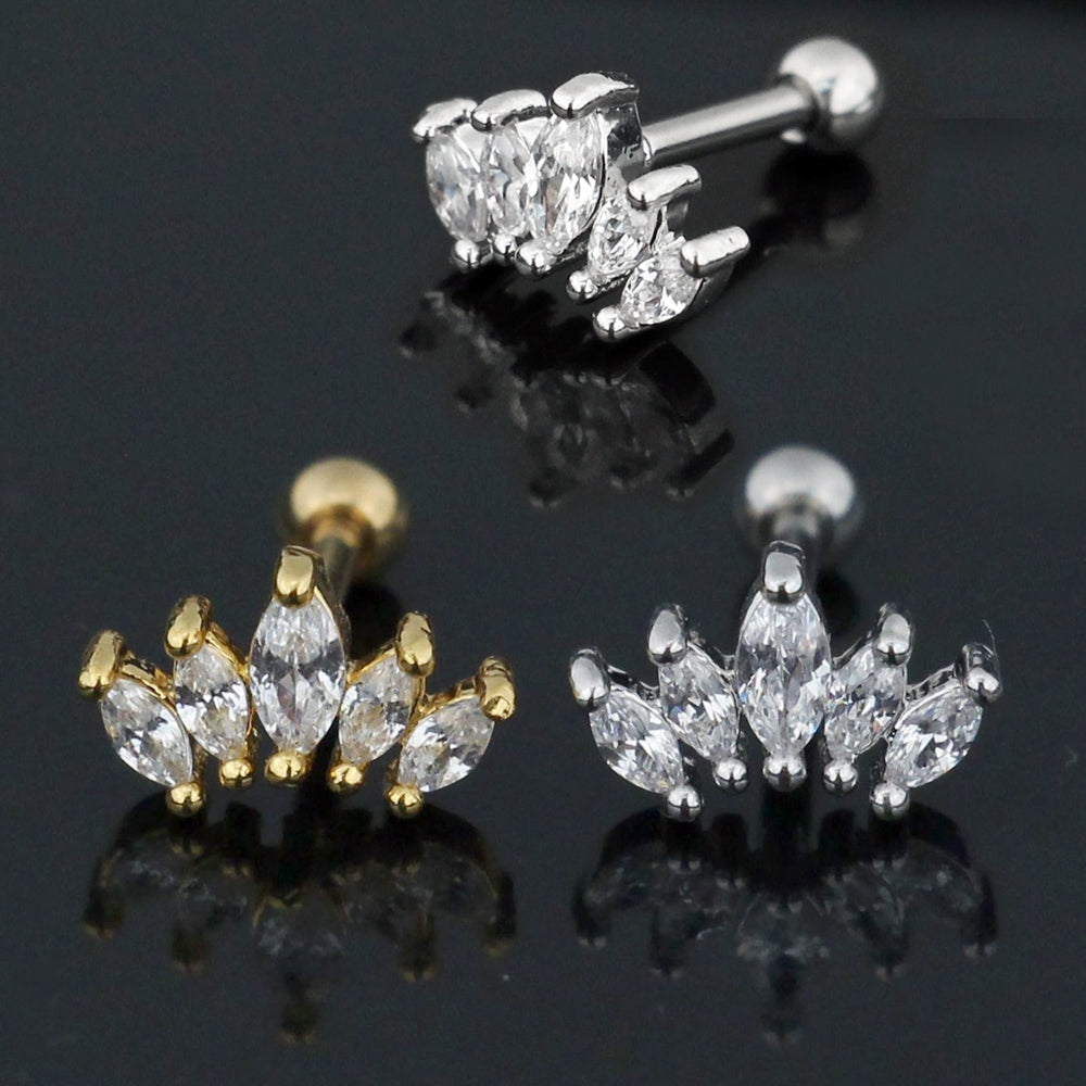 Jeweled Crown Cartilage Helix Tragus Piercing Ear Stud