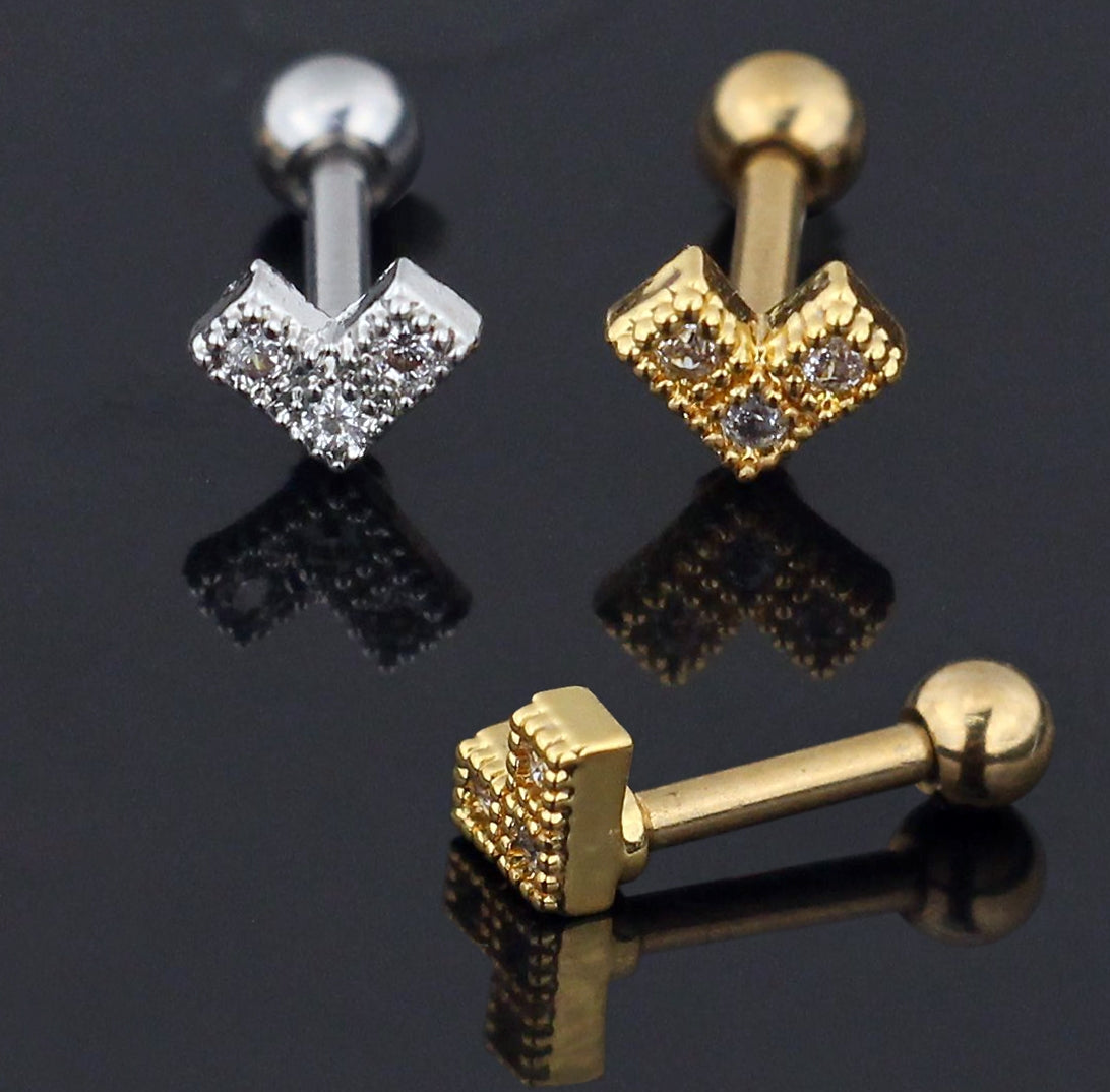 Jeweled Dotted Arrow Cartilage Helix Tragus Piercing Ear Stud